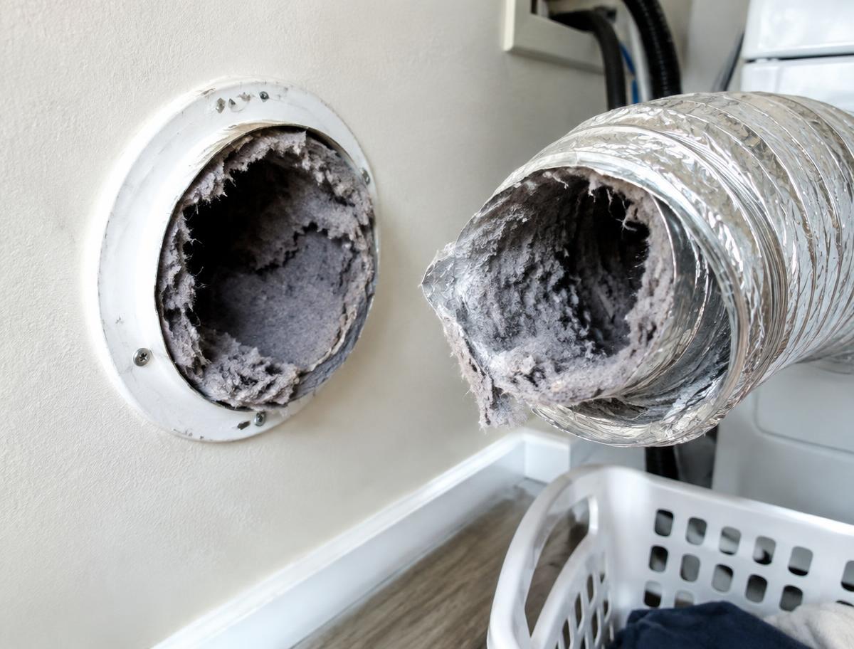 Lint-filled dryer vent before cleaning